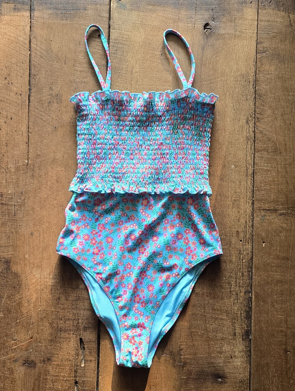 SOLID & STRIPED Turquoise One-Piece Swimsuit with Pink Floral Print Small